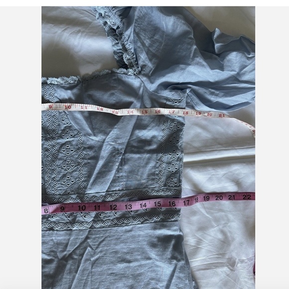 NEW Reformation Paxton Puff Sleeve Lace Embroidered Mini Dress Size 12 - Picture 9 of 13